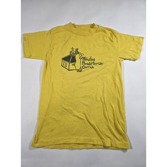 Vintage 80s Princeton Presbyterian Church Yellow Shirt Small - Picture 1 of 5